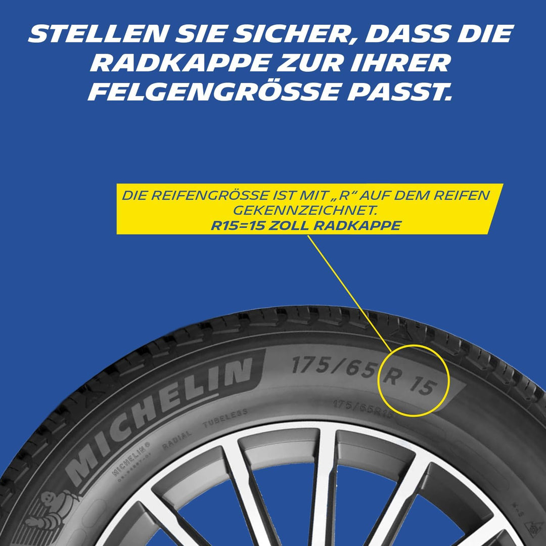MICHELIN Radkappen 16 Zoll Universal Radzierblenden Monique 4er Set Fürs Auto ABS Kunststoff | Silbe