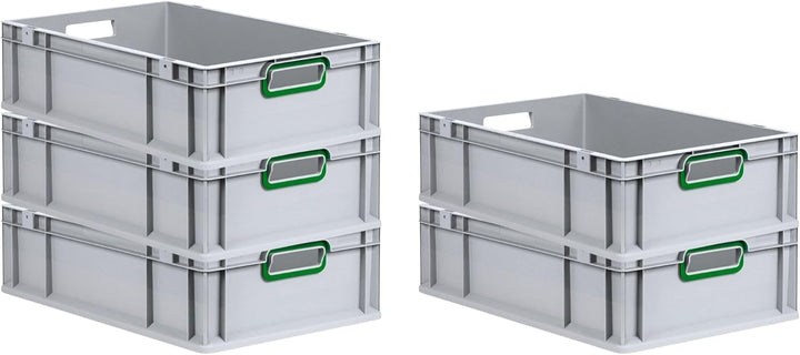 SuperSparSet 5x Eurobox NextGen Color | HxBxT 17x40x60cm | 34 Liter | Griffe grün offen | Glatter Bo