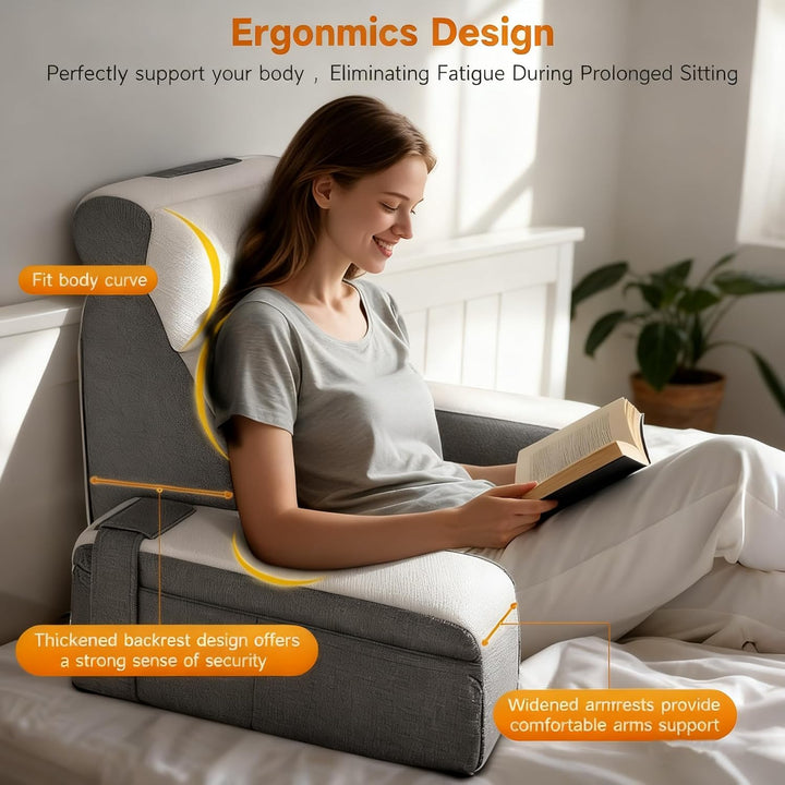Gross Lesekissen mit Abnehmbarer Nackenrolle & Armlehne, Rückenkissen Bett, Ergonomisches Rückenkiss