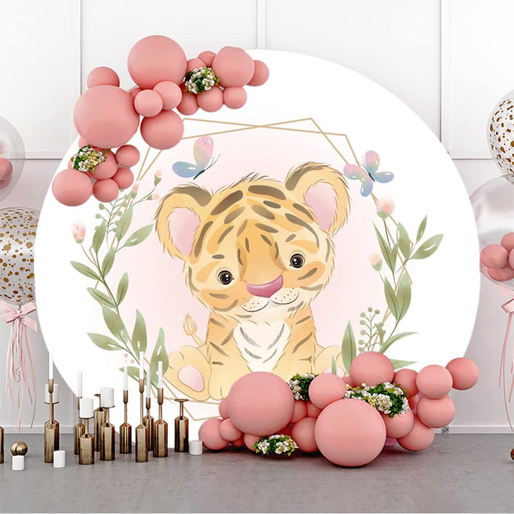 Aoihrraan 180cm Durchmesser Tier Runden Fotografie-Hintergrund Baby Tiger Butterfly Kranz Handgemalt