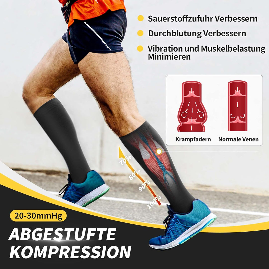 CAMBIVO 6 Paar Kompressionsstrümpfe Damen und Herren, Stützstrümpfe, Kompressionssocken für Laufen,