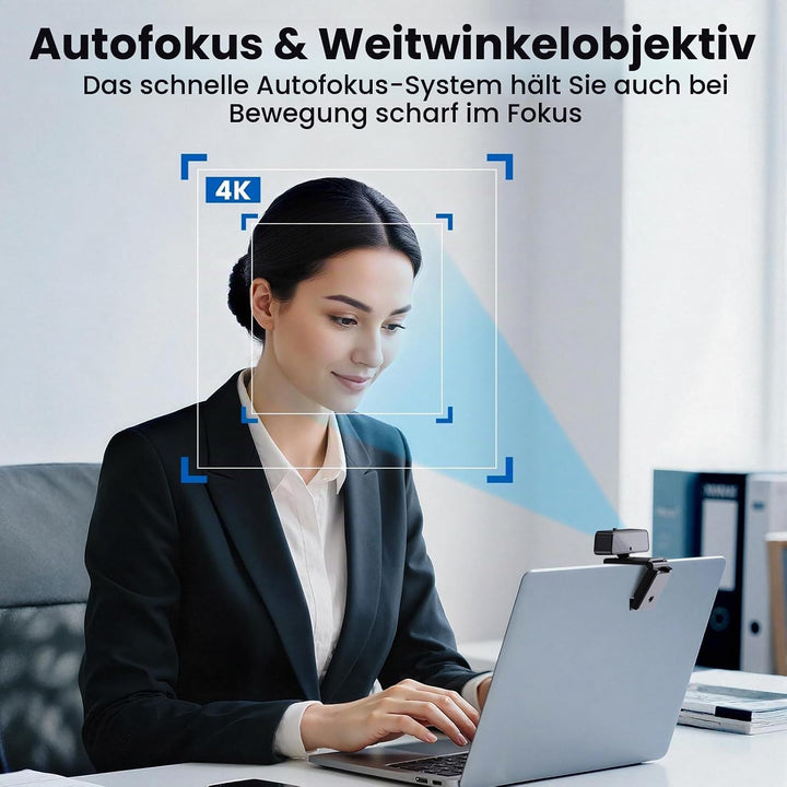 4K Webcam mit Autofokus – Ultra HD Streaming Kamera mit Integriertem Mikrofon &amp; Automatischer Lichtk