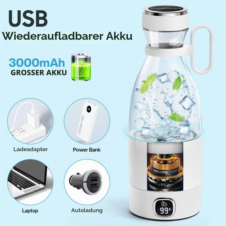 DoubleCare Tragbarer Mixer, 6-Klingen-Elektrischer Mini-Mixer mit Led-Anzeige, 350 ml Minimixer für