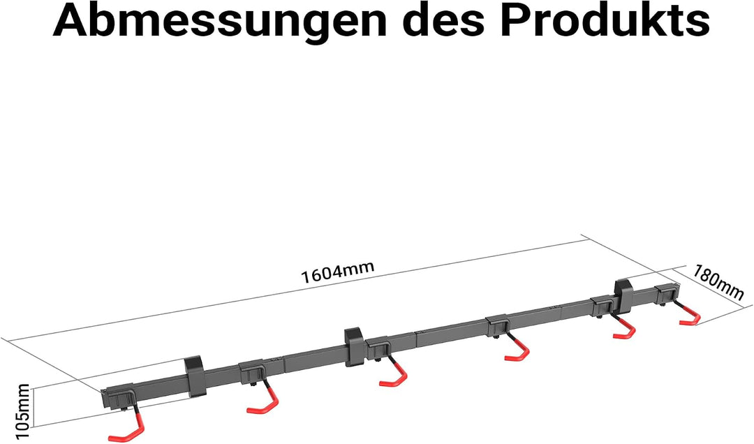 Wiltec Fahrrad Wandhalterung für 6 Fahrräder 160,4 x 18 x 10,5 cm bis 150 kg, Universal Fahrradhalte