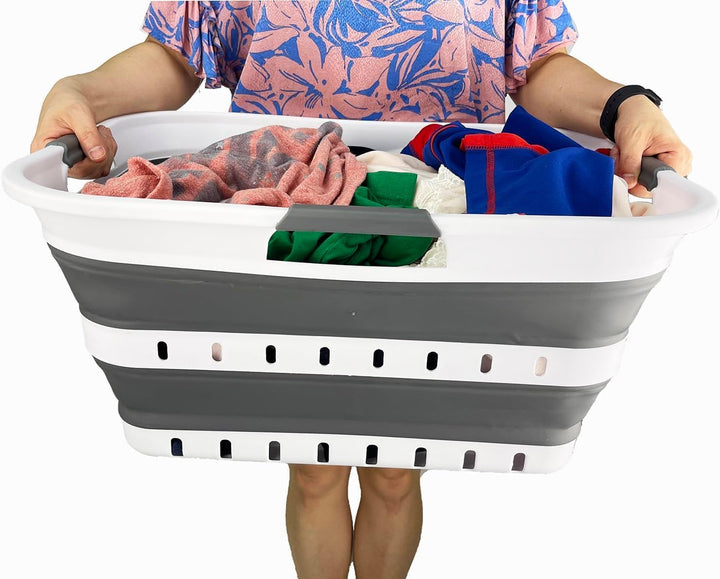 SAMMART 42L Zusammenklappbarer Wäschekorb aus Kunststoff – faltbarer Pop-Up-Aufbewahrungsbehälter/Or