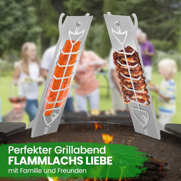 Edelstahl Flammlachshalter für Feuerschalen & Kugelgrills | | 180° drehbar | Perfekte Alternative zu