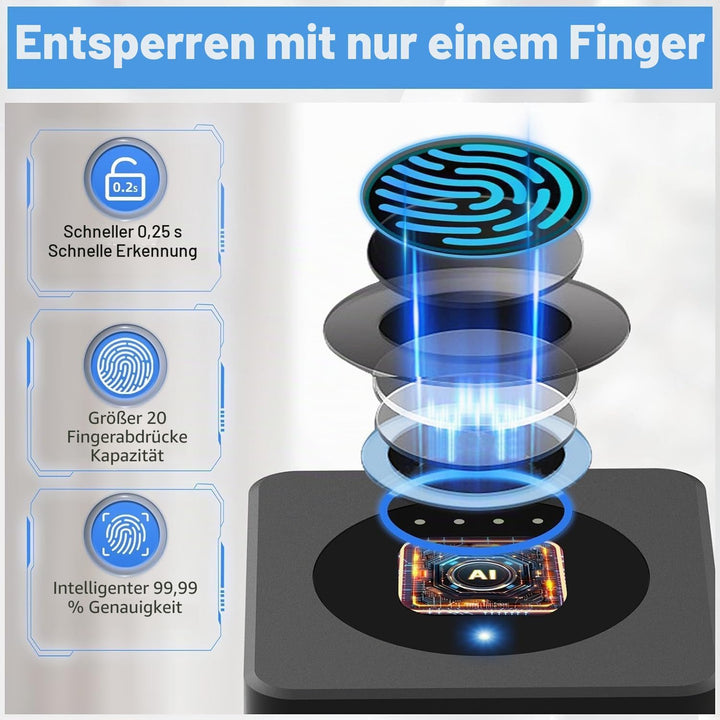 eLinkSmart Vorhängeschloss für Fitnessstudio, Entsperren per Fingerabdruck oder mobiler App, mehrben