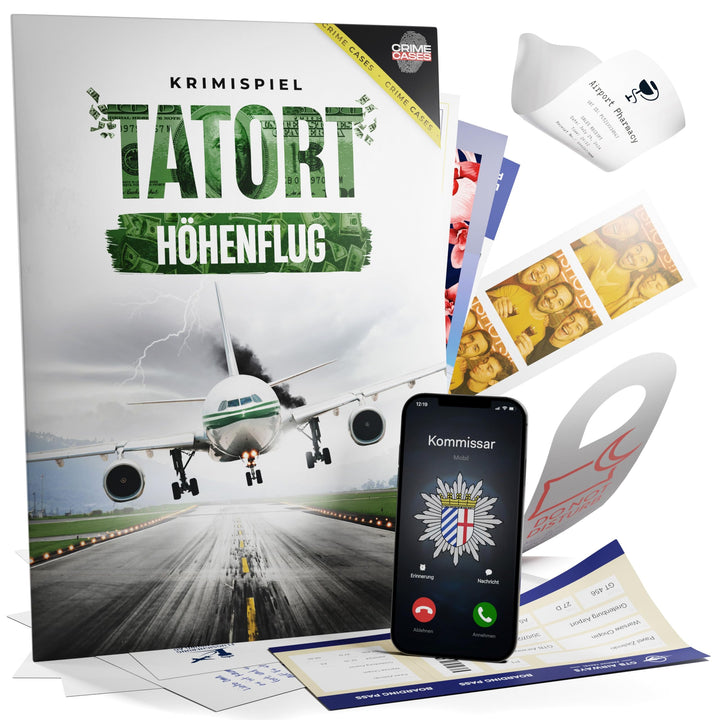 Mordfall lösen Spiel: Tatort Höhenflug I Krimispiele für Erwachsene für 1-6 Personen ab 14 Jahren I