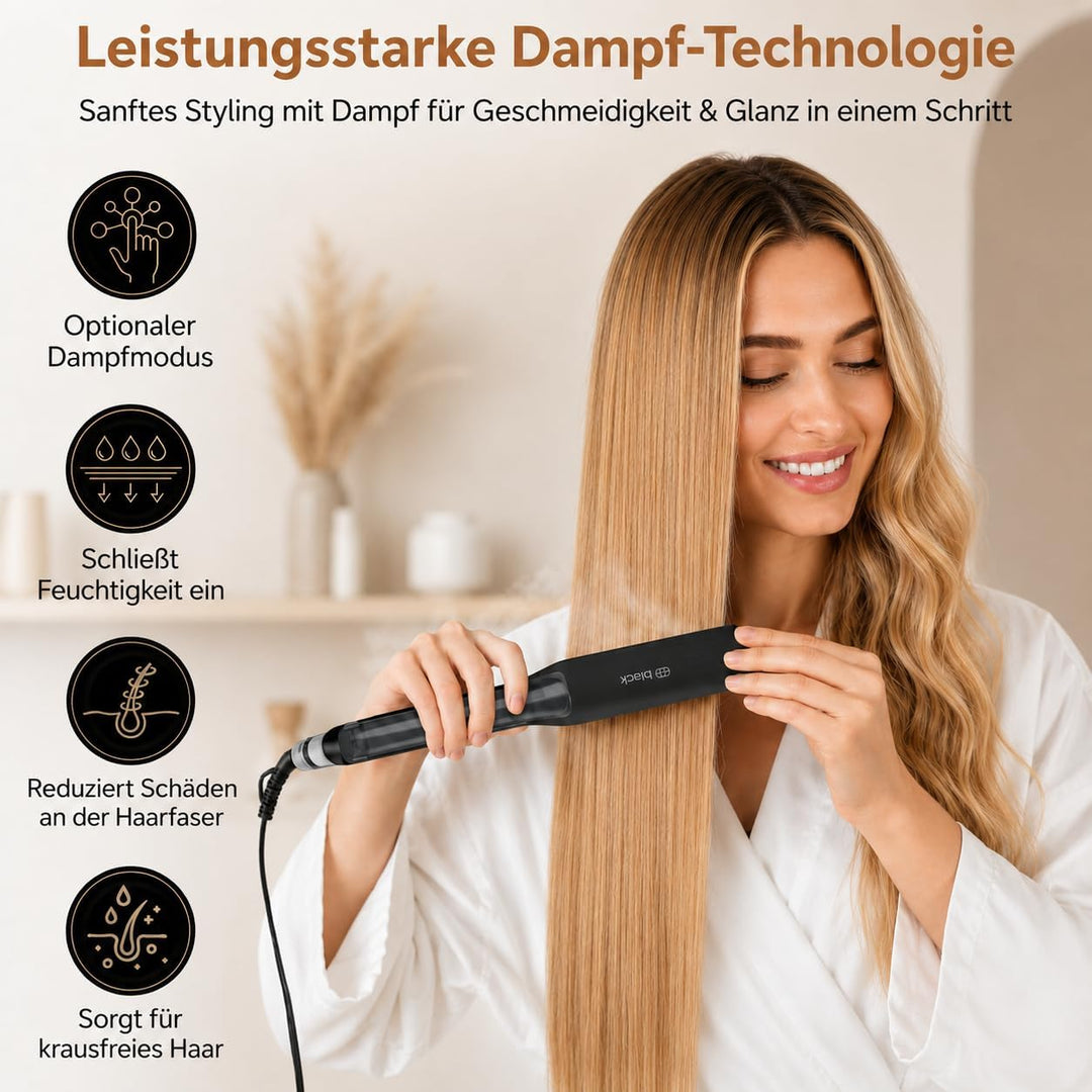 Glätteisen 2-in-1 Professionelles Haarglätter Lockenstab Golden Goods - Dampf & 42mm Breite Titanpla