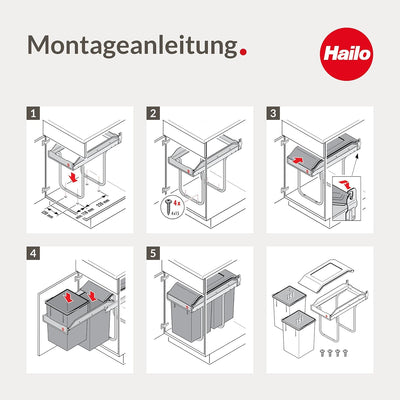 Hailo Tandem Küchen-Abfalleimer, Plastik, Grau, One