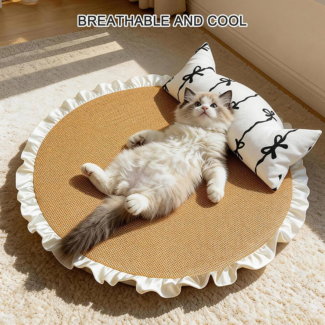 Generisch Kühlmatte Katze Selbstkühlend, 55 cm Sommer Rattan Katzenbett Mit Kissen, Kühldecke Katze