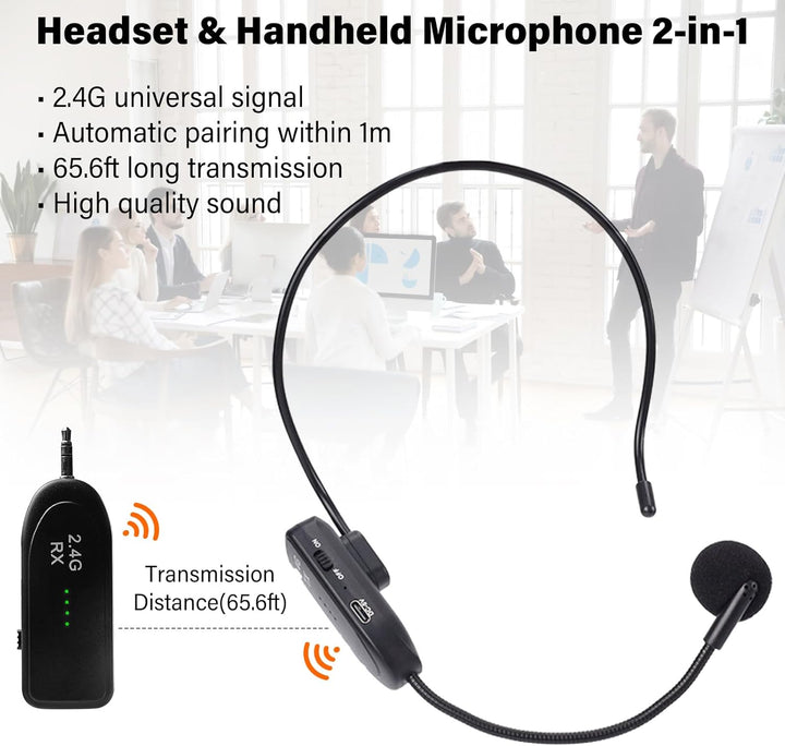 Wireless Mikrofon Headset, 2.4G Kabelloses Funkmikrofon Headset mit 20M Reichweite, UHF Wiederauflad