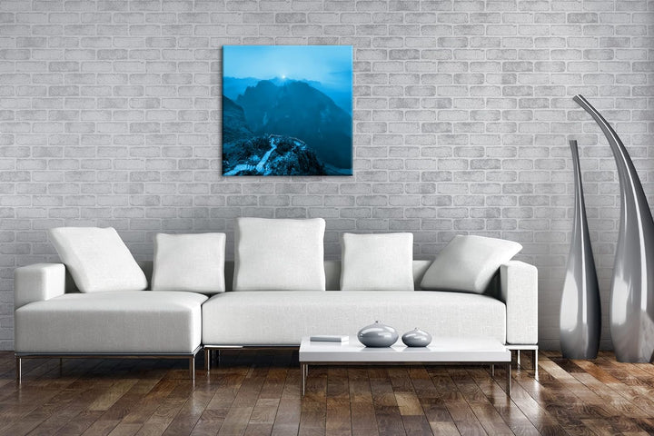 Fluss in den Bergen Vietnams Format: 70x70 Effekt: Monocrome Blau als Leinwand, Motiv fertig gerahmt