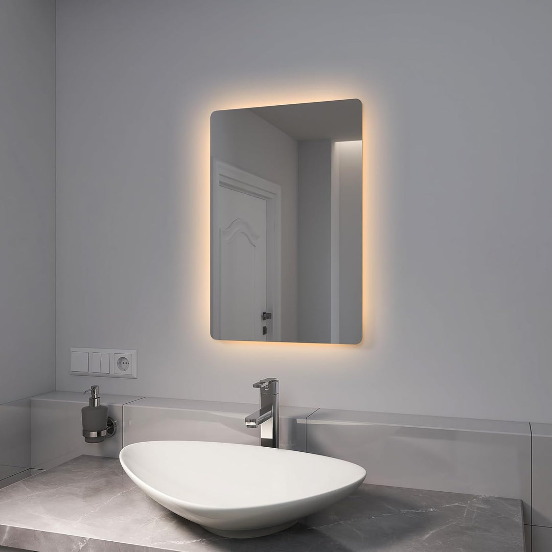 EMKE Spiegel mit Beleuchtung 60x40cm, badspiegel mit Beschlagfrei und 2 Lichtfarbe Warmweiss/Kaltwei