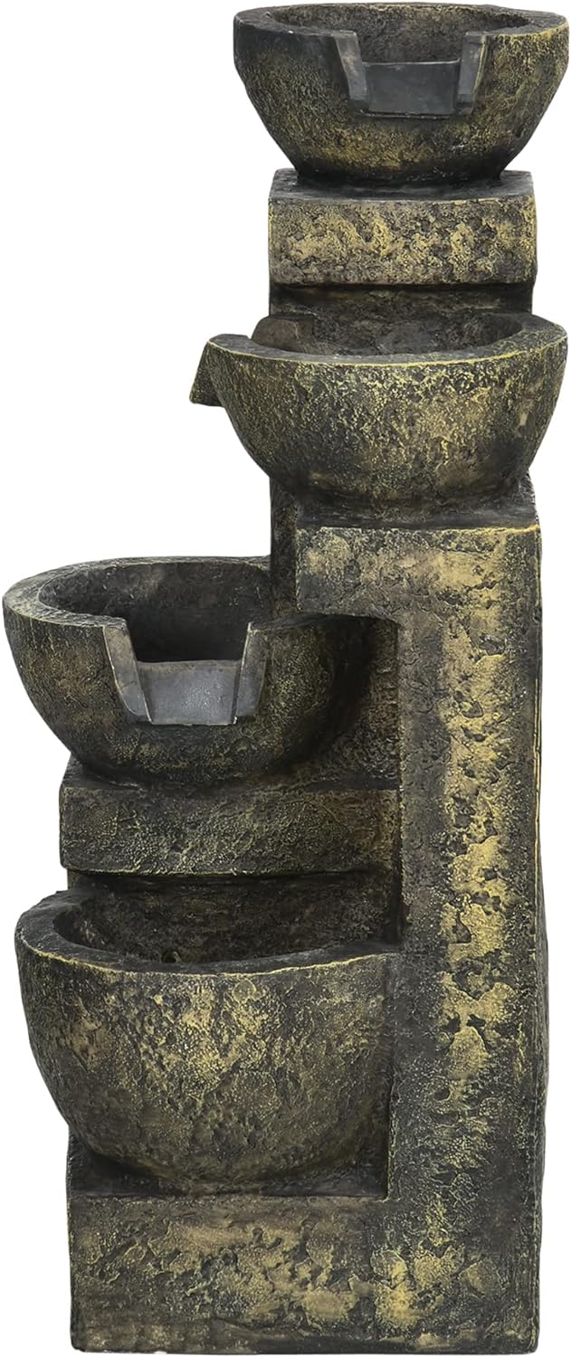 Outsunny Gartenbrunnen, Springbrunnen mit Einstellbarer Strömung, 4 Stufen Zierbrunnen, Wasserspiel,