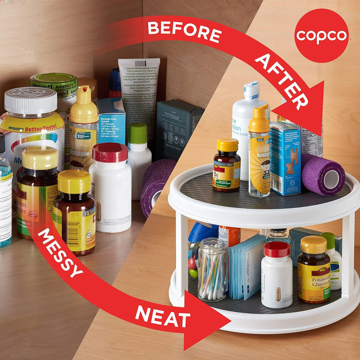 Copco 2555-0187 Non-Skid 2-Tier Pantry Cabinet Lazy Susan Turntable, 12-Inch, White/Gray Weiss/Grau,
