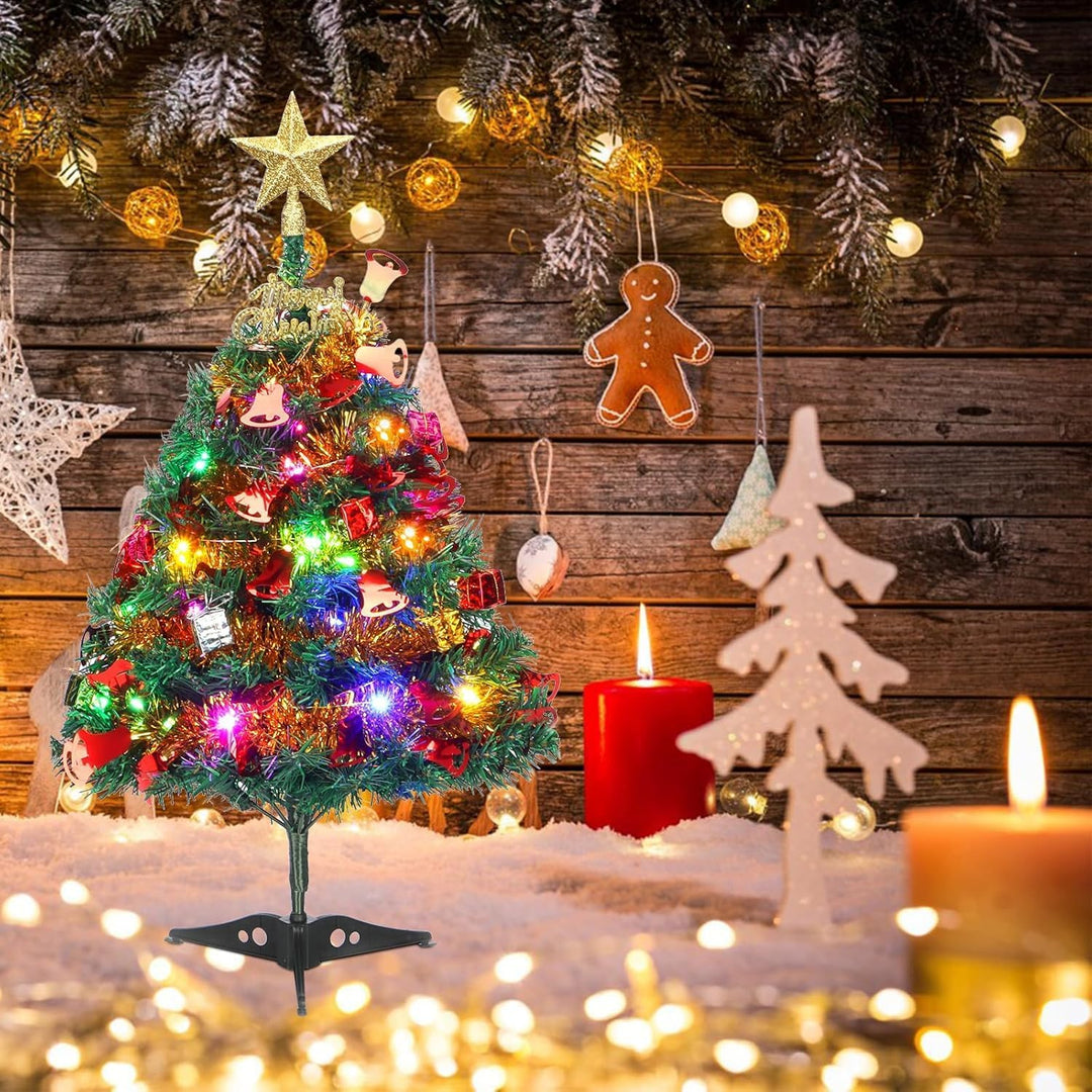 60cm Tisch-Weihnachtsbaum, Künstliche Mini Christmas Pine Tree mit LED-Lichterketten & Ornamenten