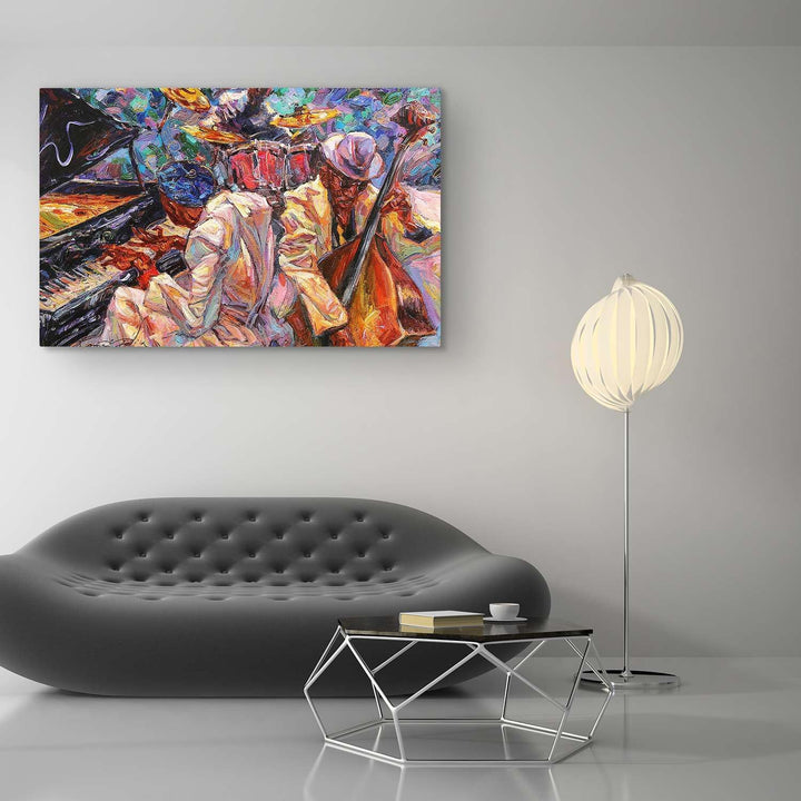 Startonight Bilder Orange Jazz Orchester Musik Malerei - Leinwandbilder Moderne Kunst - Abstrakte Wa