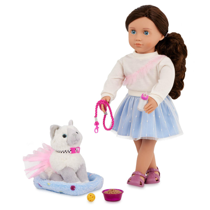 Our Generation – Mindy & Pepper – 46 cm-Puppe & Haustier-Katzen-Set – Plüschtier Katze – Haustierbet
