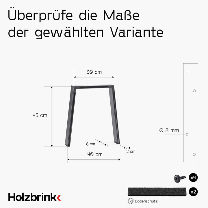 HOLZBRINK Tischbeine Metall Rohstahl mit Klarlack | Gestell Trapez für Schreibtisch, Esstisch, Couch
