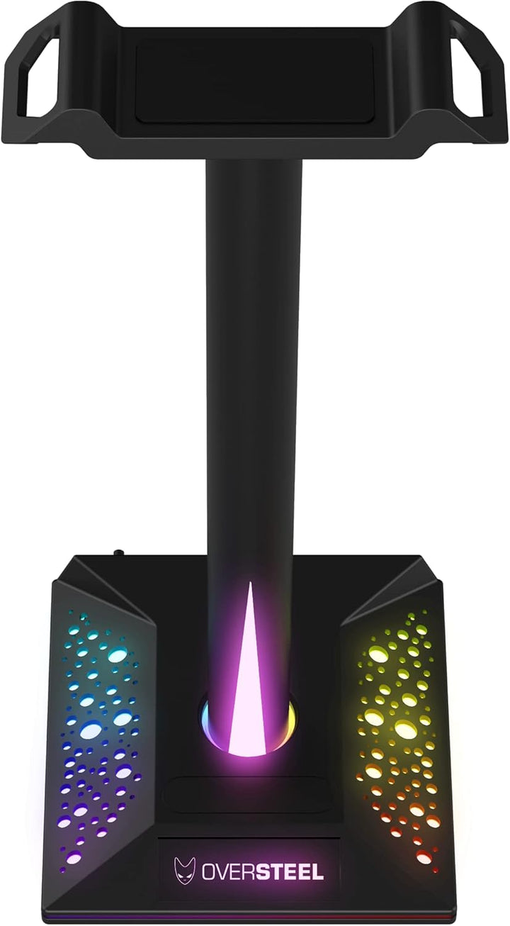 Oversteel - Stellite Gaming-Headset-Ständer, 10 RGB-Beleuchtungsmodi, Anti-Rutsch-Basis, USB, Schwar