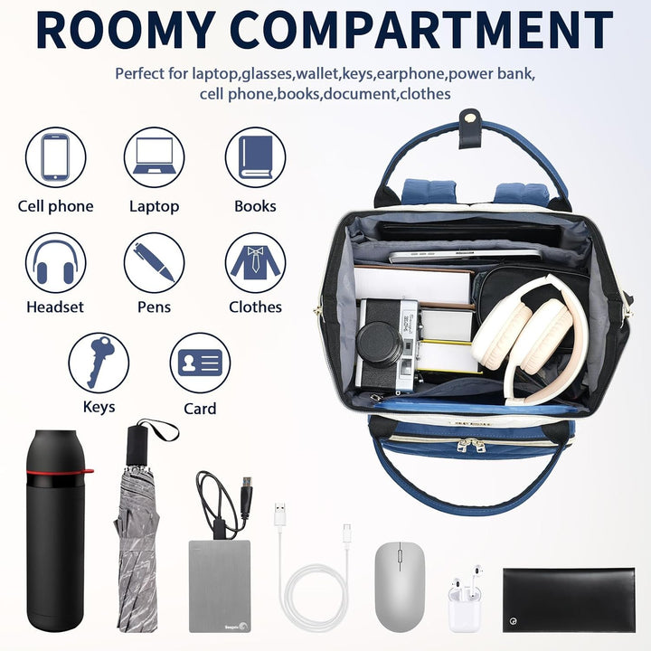 VANKEAN 15.6 Zoll Laptop-Rucksack für Damen Herren,Beige-Haze-Blau | Computer-Arbeitstasche,Grosse K