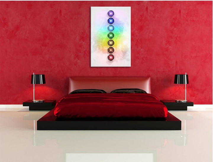 Pixxprint Chakra Eneregieelemente des Körpers Kunst Buntstift Effekt, Format: 100x70 auf Leinwand, 1