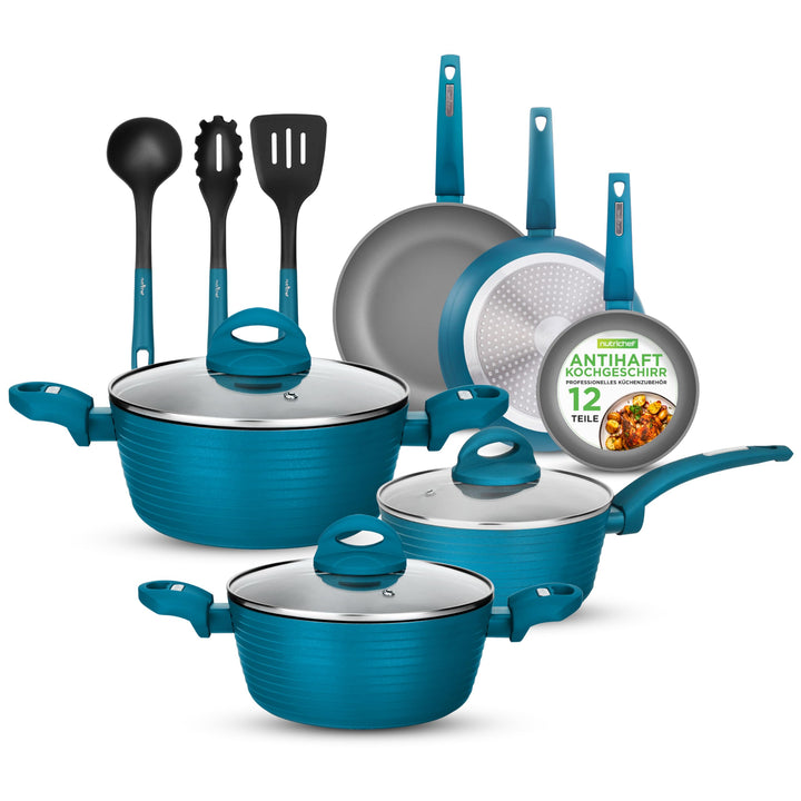 NutriChef NCCW12GR Kochgeschirr-Set, antihaftbeschichtet, PTFE/PFOA/PFOS-frei, hitzebeständiger Lack