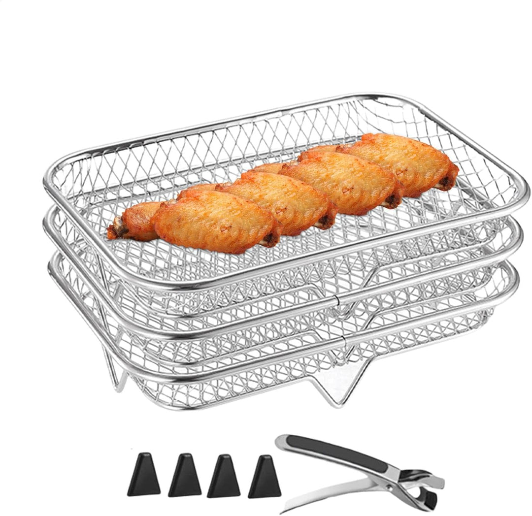 3-stöckiger stapelbarer Grillkorb, leicht zu reinigen und platzsparender Ständer, Mehrzweck-Luftfrit