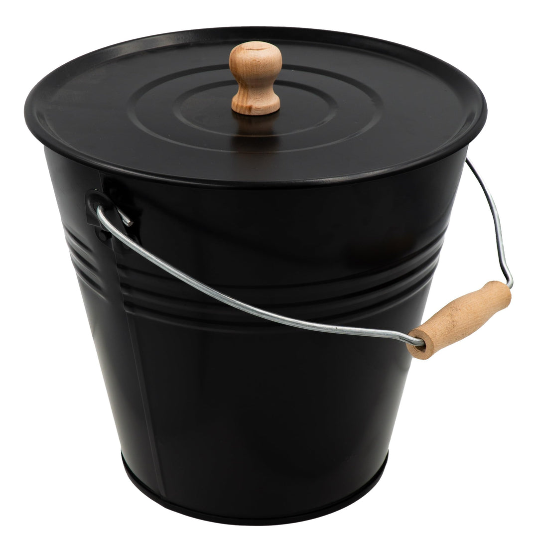 Zinkeimer Ascheeimer mit Deckel schwarz 12 Liter, ideale Kamin Zubehör Erweiterung, Eimer zur Lageru