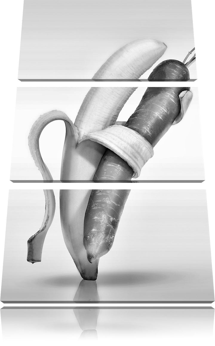 Pixxprint Tanz von Banane und Möhre als Leinwandbild/Grösse: 3 Teilig (120x80) cm/Wandbild/Kunstdruc
