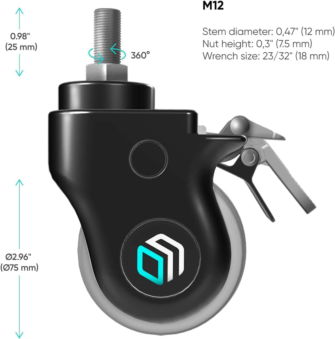 ONKRON Designer TV Ständer Räder ⌀75 mm für Mobile TV Ständer TS1551, TS1552, TS1881, TS2771 mit ela