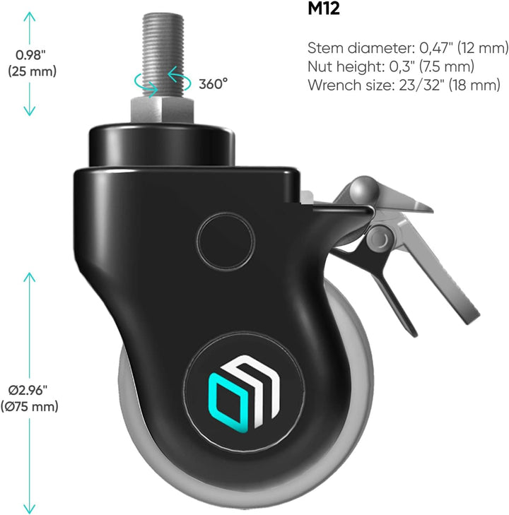 ONKRON Designer TV Ständer Räder ⌀75 mm für Mobile TV Ständer TS1551, TS1552, TS1881, TS2771 mit ela