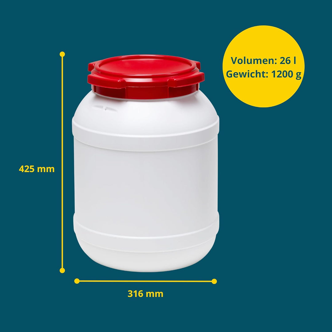 Curtec HDPE Weithalsfass, stapelbar, wasserdicht, temperaturformbeständig bis 80°C, mit rotem Schrau