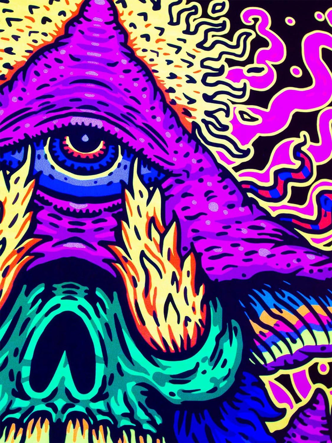 PSYWORK Schwarzlicht Stoffposter Neon | Mushroom Earth Troll | 1,0 x 1,4m | UV-aktiv | fluoreszieren