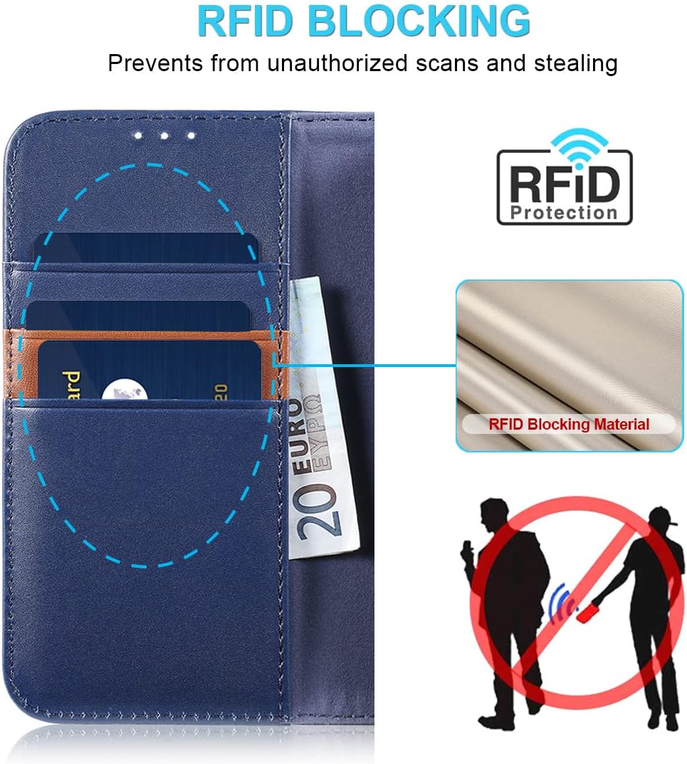 LENSUN Echtleder Hülle für iPhone XS, iPhone X Handyhülle Flip Cover [Echtes Leder][Kartenfach][RFID