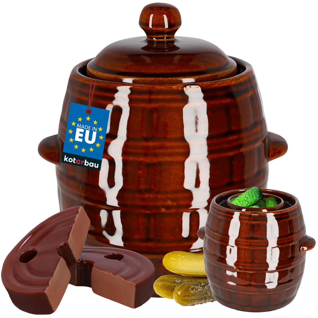 KOTARBAU® Gärtopf 5 L Steinguttopf mit Deckel und Beschwerungsstein Hermetisch Sauerkrauttopf Gurken