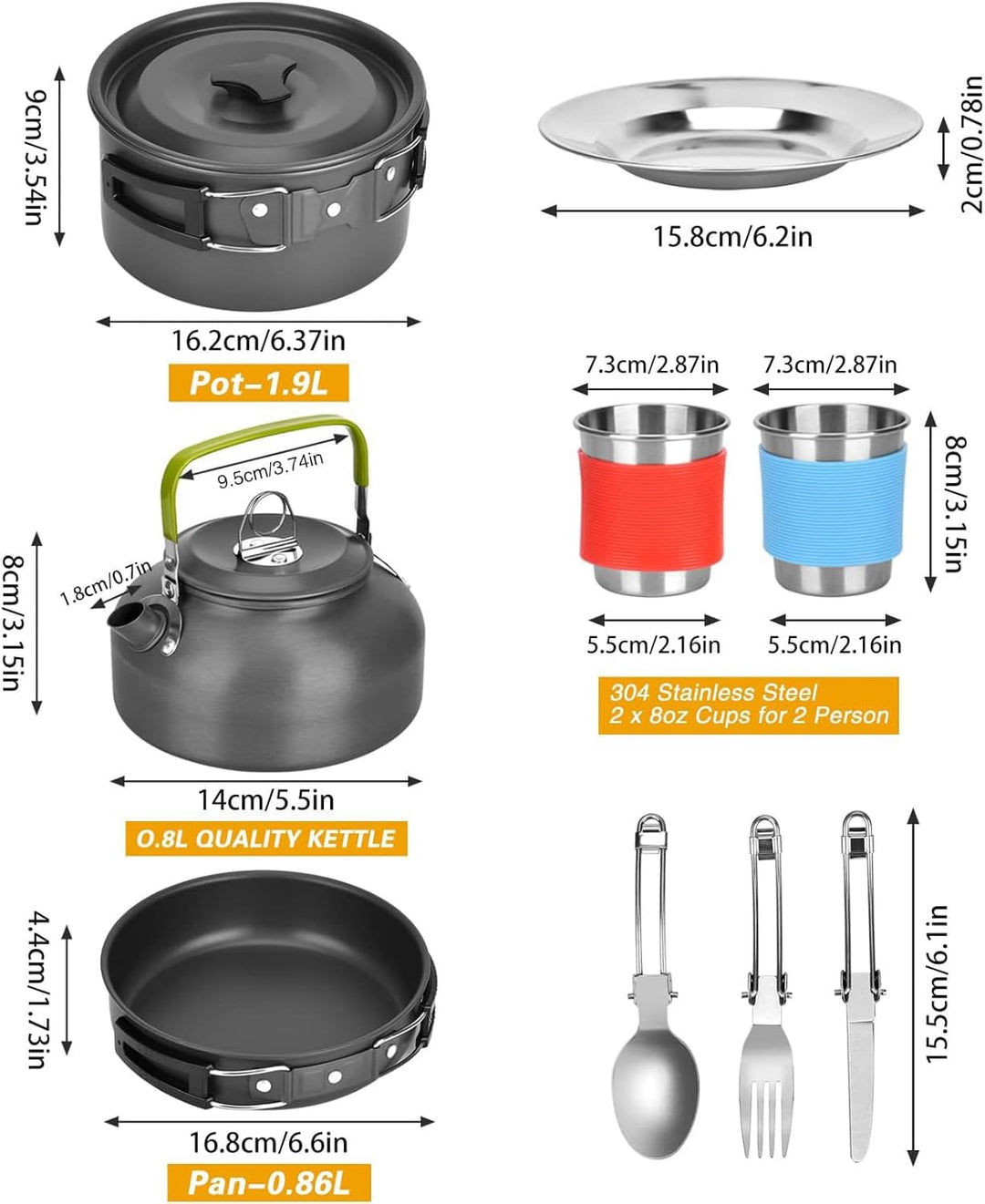 Campinggeschirr Set Outdoor Camping Zubehör Tragbares Camping Topf Cookware Kit Aluminium Camping Ko