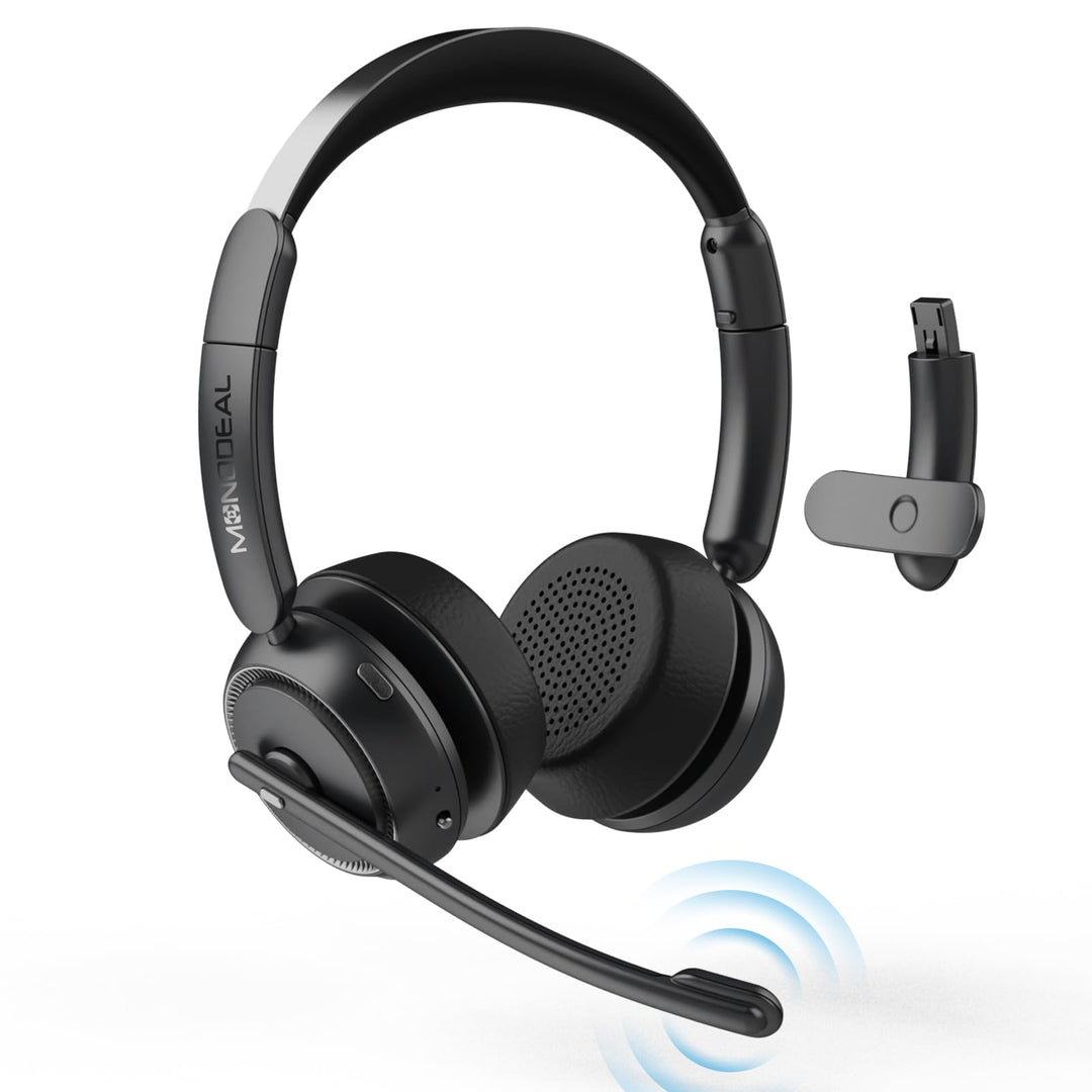 MONODEAL Bluetooth Headset mit Mikrofon, Wireless Headset mit AI-Geräuschunterdrückung Und Stummscha