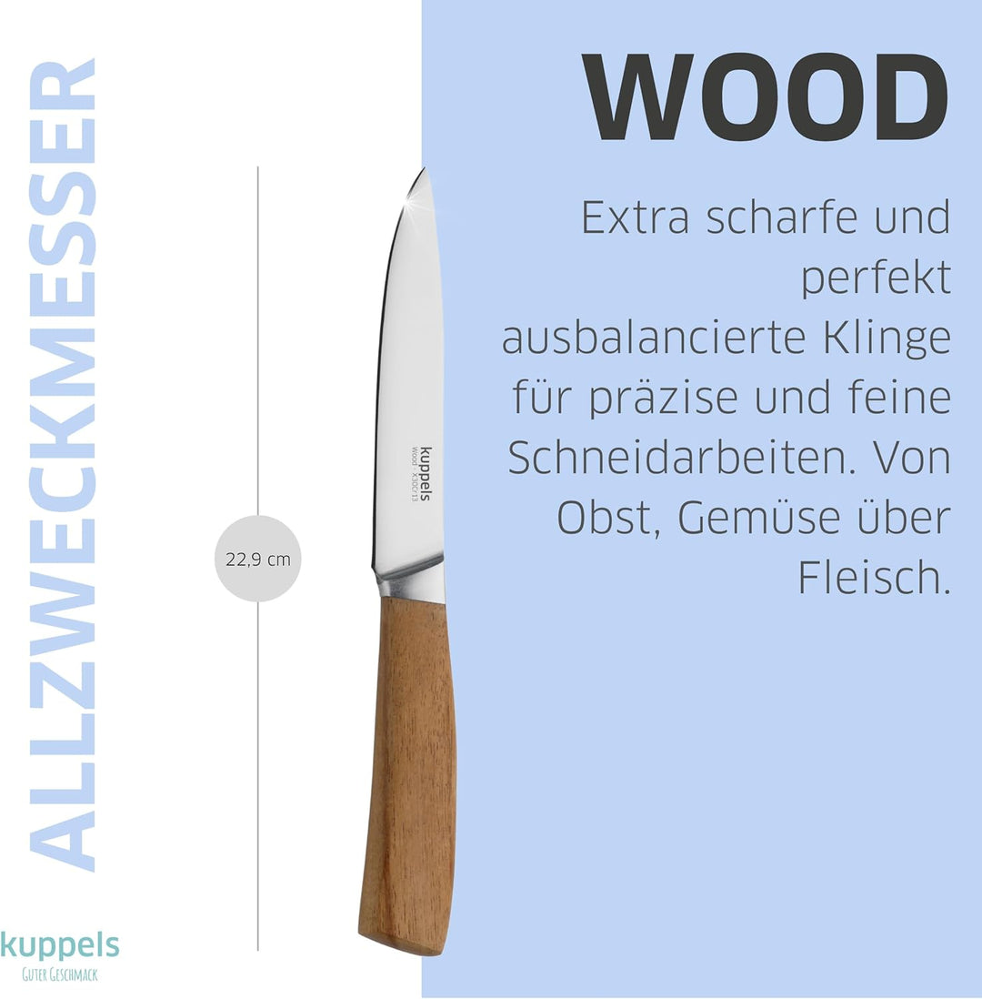 Kuppels | Messerset WOOD | 3-teilig | scharfe Messer mit Akazienholzgriff | Klinge aus gehärtetem Ed