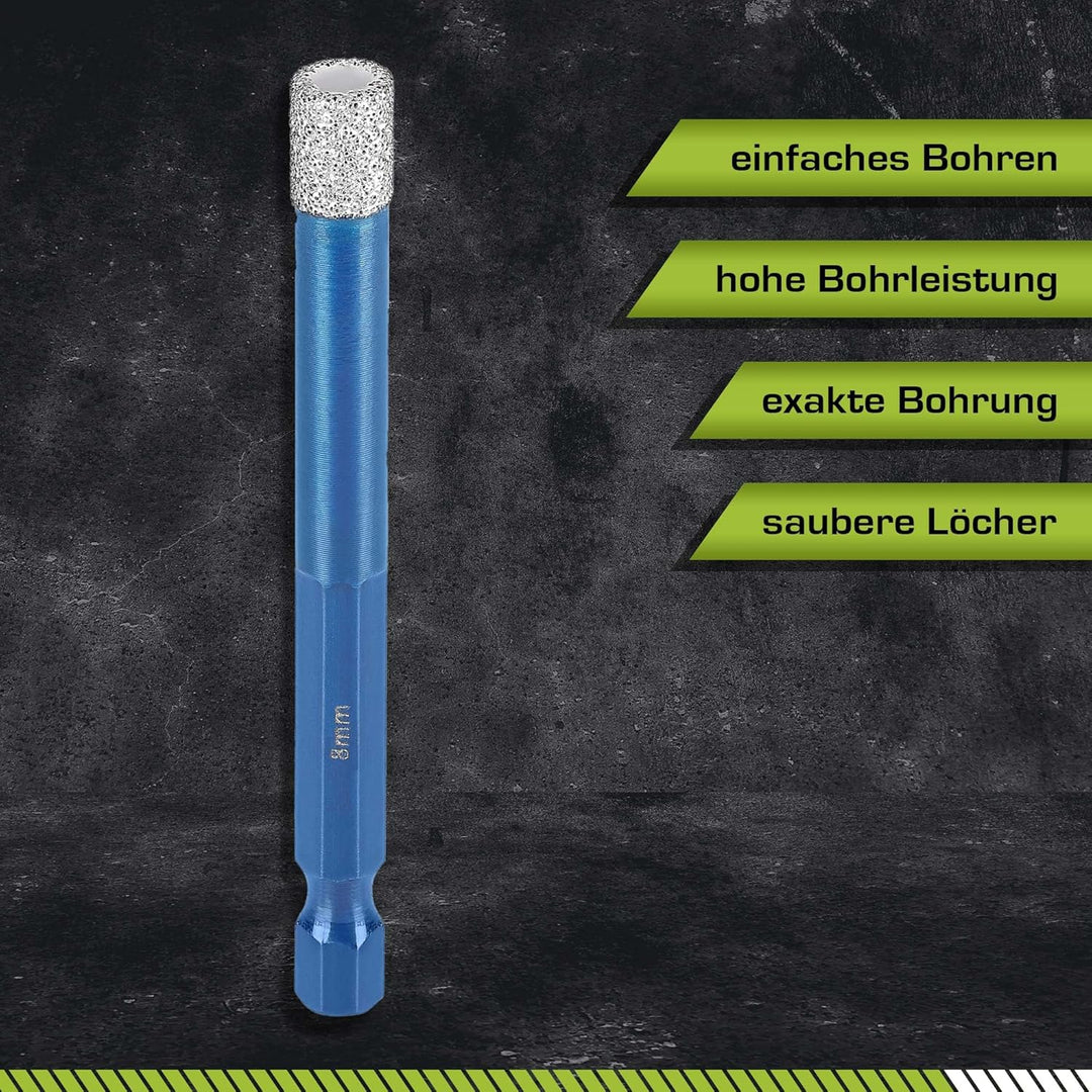 Profi Fliesenbohrer 8mm BIT Adapter - Diamantbohrer für Feinsteinzeug, harte Fliesen uvm. Diamantboh