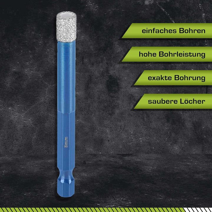 Profi Fliesenbohrer 8mm BIT Adapter - Diamantbohrer für Feinsteinzeug, harte Fliesen uvm. Diamantboh