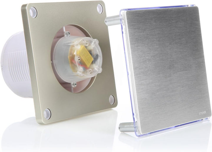 STERR Abluftventilator, 100 mm, mit LED + Timer, leiser Abluftventilator, für Badezimmer, Abluftvent