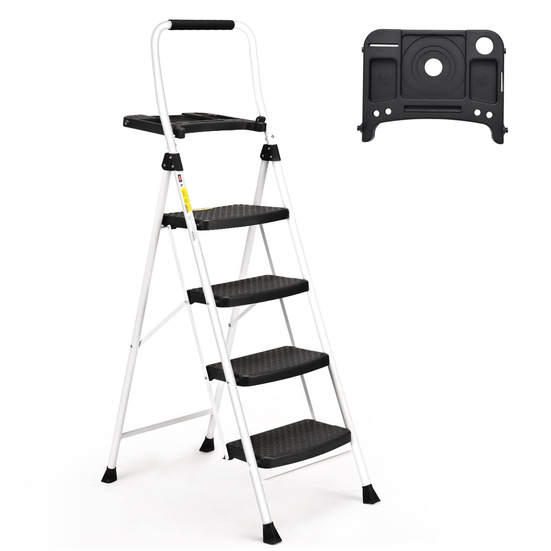 HBTower 4-Stufen-Leiter, Klappbarer Tritthocker mit Breitem Anti-Rutsch-Pedal, Stabiler Praktischer