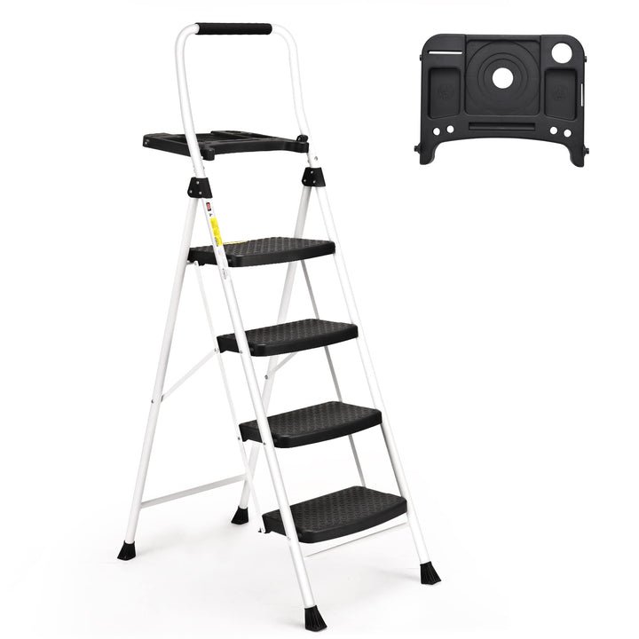 HBTower 4-Stufen-Leiter, Klappbarer Tritthocker mit Breitem Anti-Rutsch-Pedal, Stabiler Praktischer