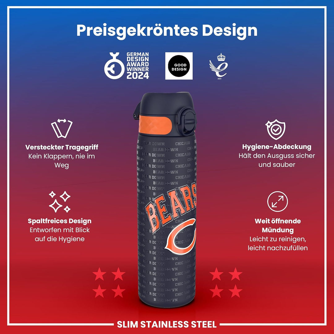 ion8 NFL Edelstahl-Trinkflasche, Auslaufsicher, Einhandöffnung, Sichere Verriegelung, Spülmaschinenf