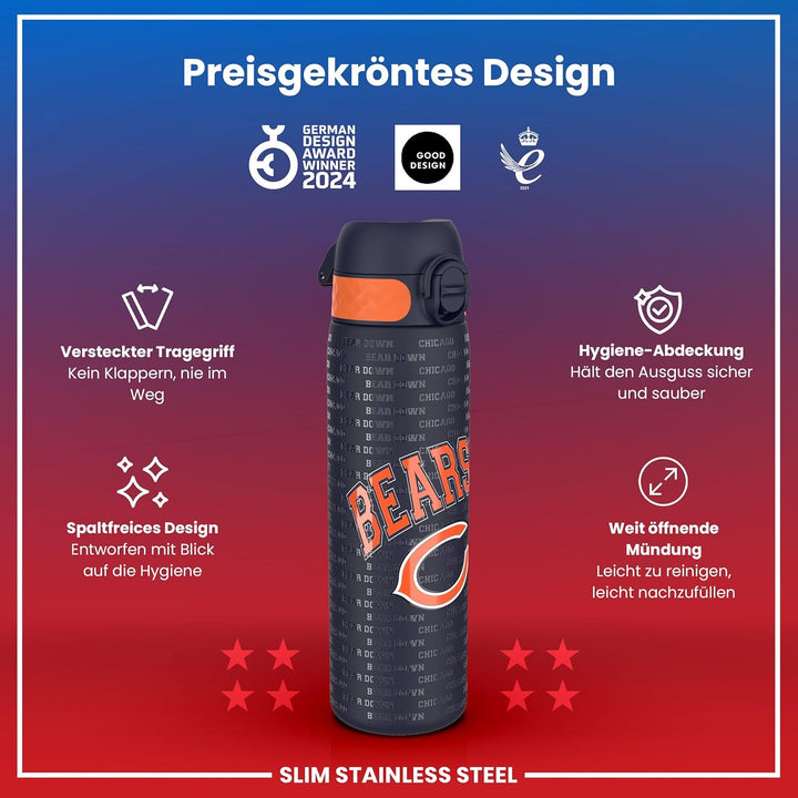 ion8 NFL Edelstahl-Trinkflasche, Auslaufsicher, Einhandöffnung, Sichere Verriegelung, Spülmaschinenf
