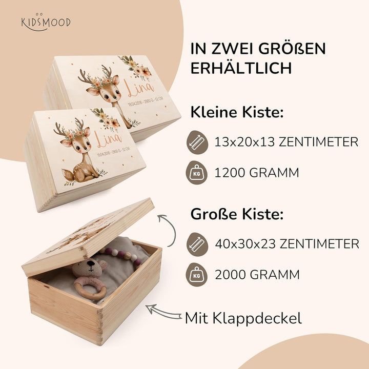KIDSMOOD - Erinnerungsbox Baby, personalisierte Holzkiste mit Deckel, Ideal zur Aufbewahrung von Eri