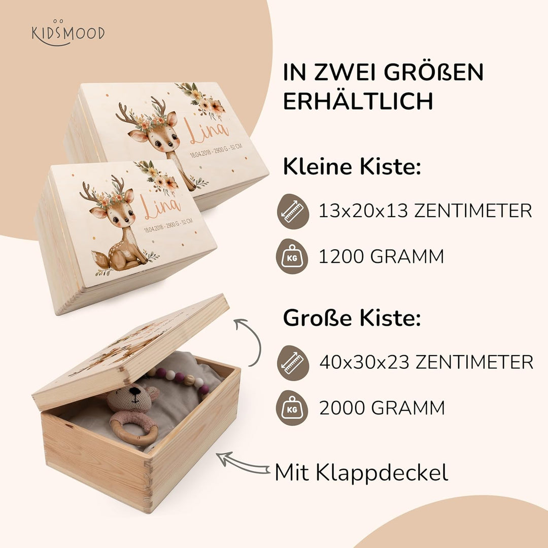 KIDSMOOD - Erinnerungsbox Baby, personalisierte Holzkiste mit Deckel, Ideal zur Aufbewahrung von Eri