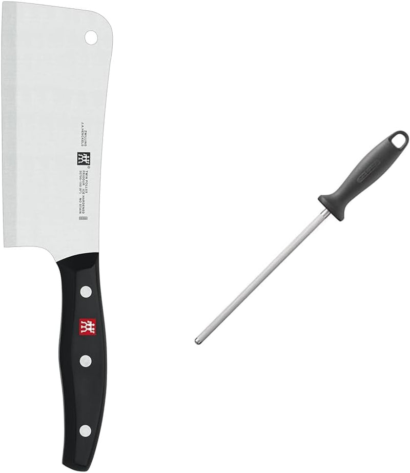 ZWILLING Twin Pollux Hackmesser, Klingenlänge: 15 cm & Wetzstahl, Verchromt, Länge: 23 cm, Kunststof